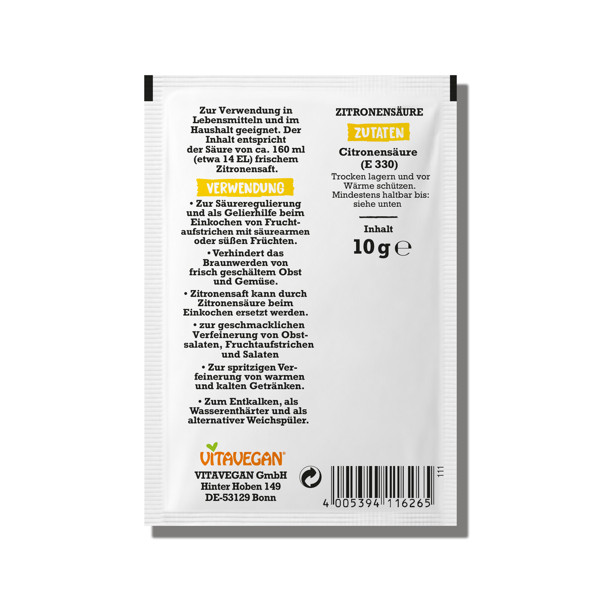 Zitronensäure, konventionell, VITAVEGAN